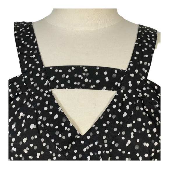 BEBE Black Grey White Polka Dot Long Sleeve Off the Shoulder Strap Blouse Sz XL - Picture 3 of 12